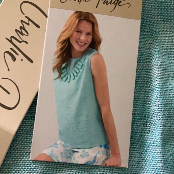 NWT Charlie Paige Blue Linen Blend Sleeveless Blouse Top Button Back Size Small - Picture 7 of 8